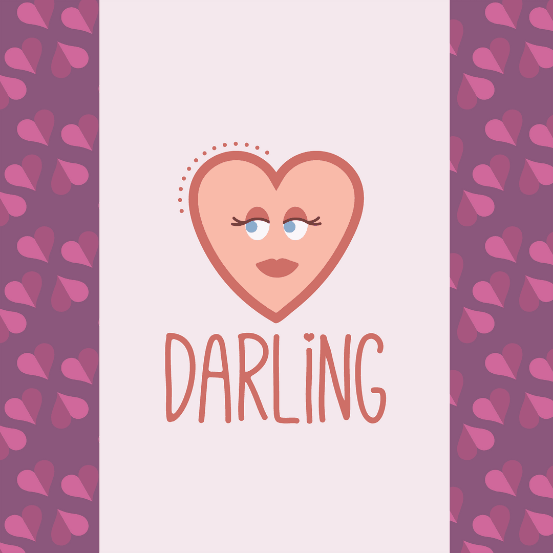 Heart Illustration with Darling Text on Transparent Background