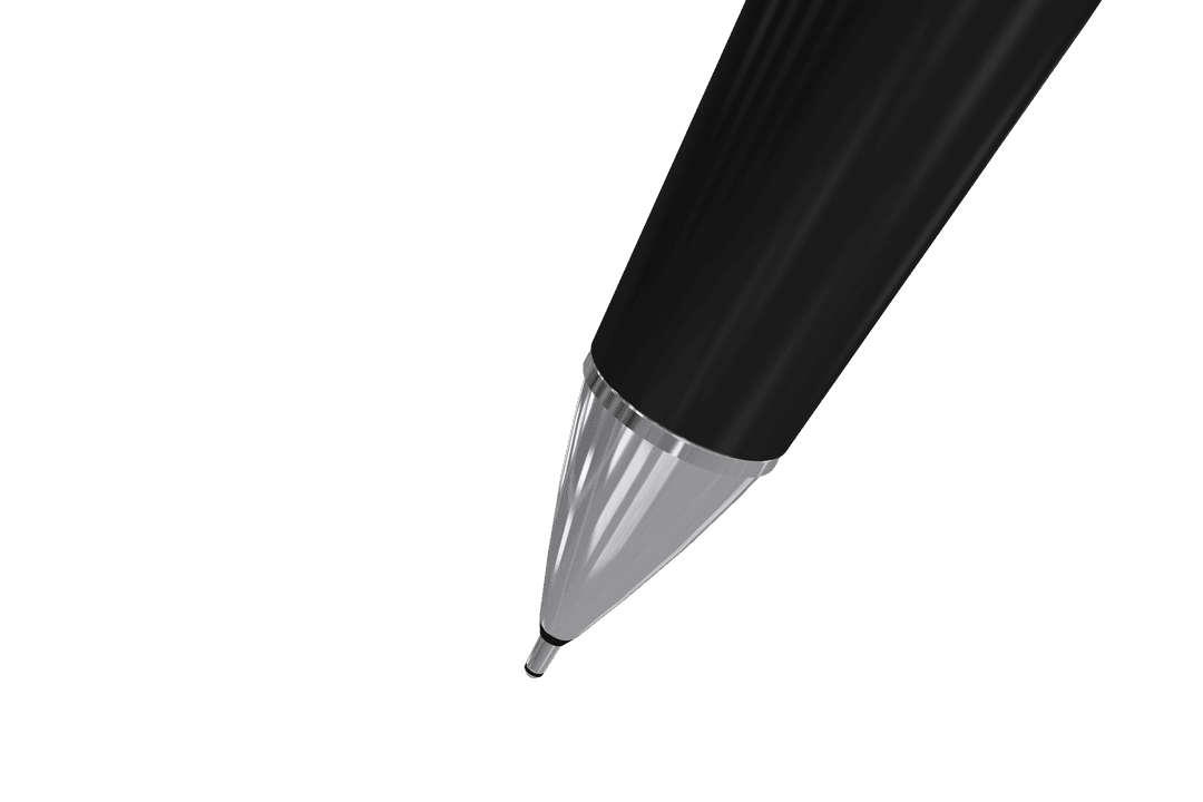 Transparent Close-up of Black Ballpoint Pen Tip Against White Background