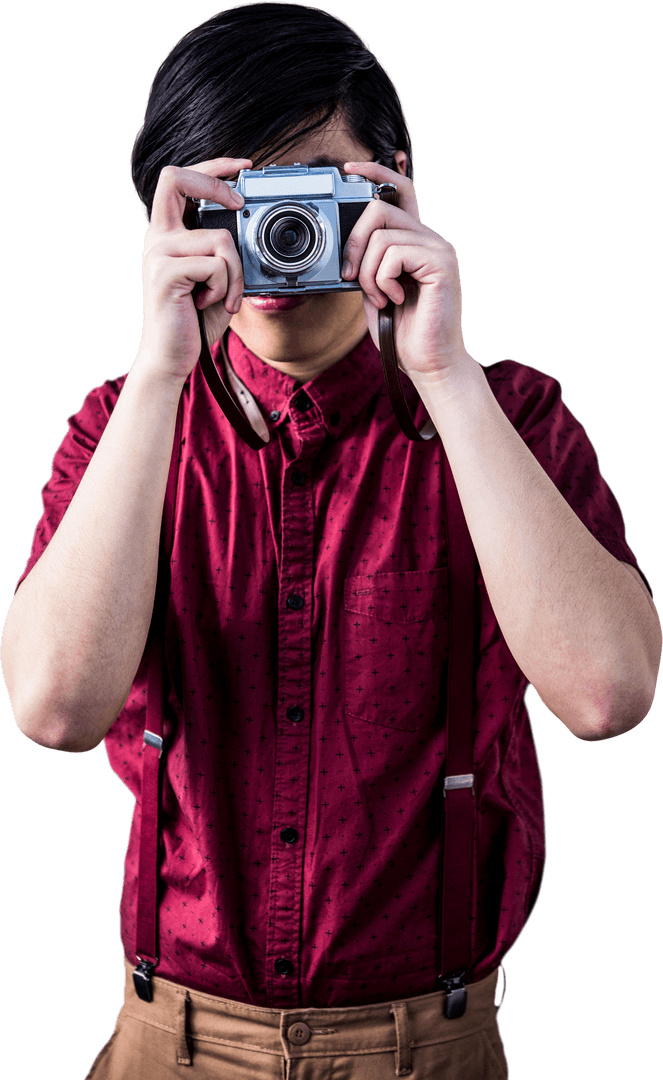 Retro Camera Enthusiast in Transparent Background