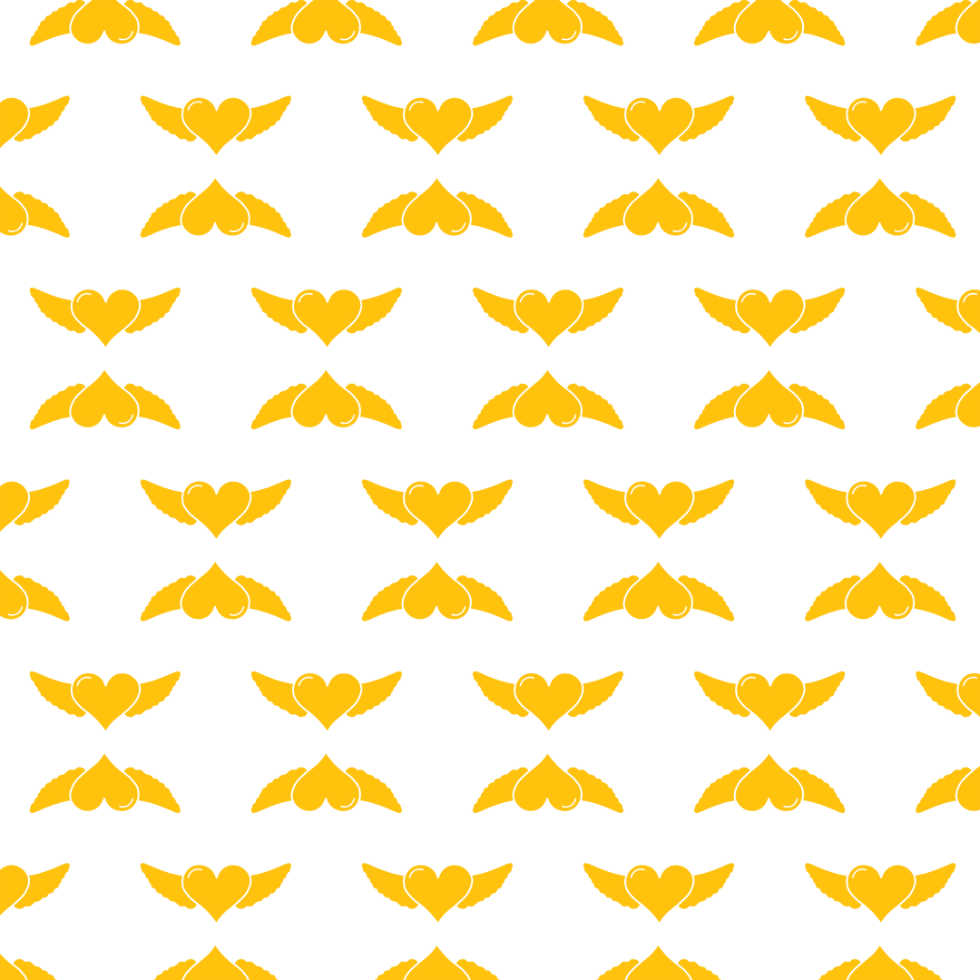 Romantic Yellow Hearts with Wings Pattern on Transparent Background