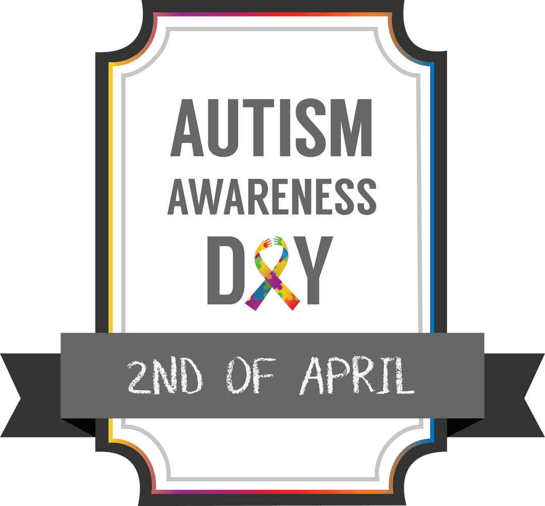 Autism Awareness Day Badge with Ribbon on Transparent Background
