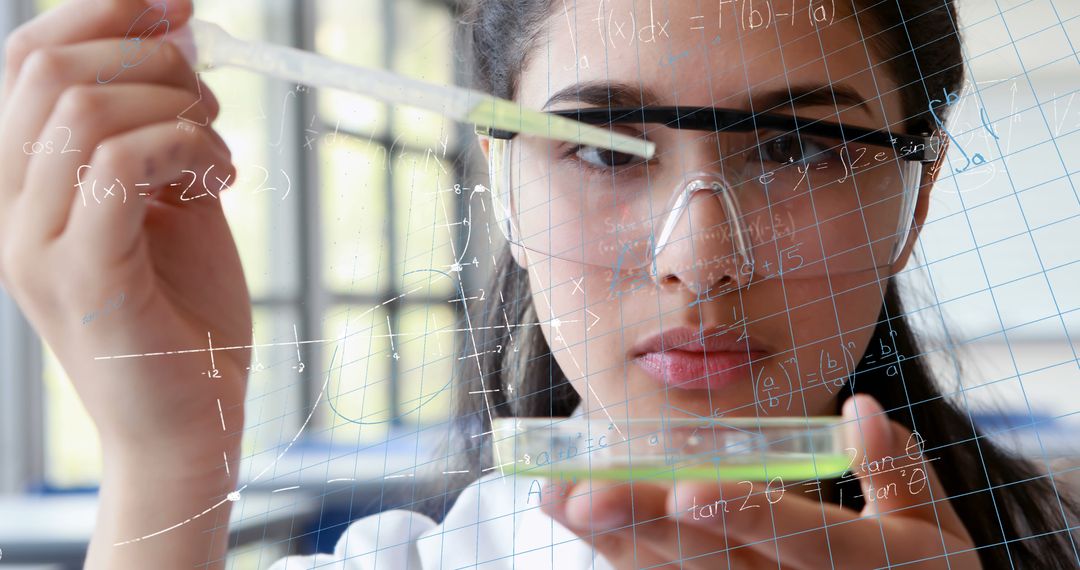 Focused Female Scientist Conducting Experiment with Mathematical Equations - Free Images, Stock Photos and Pictures on Pikwizard.com