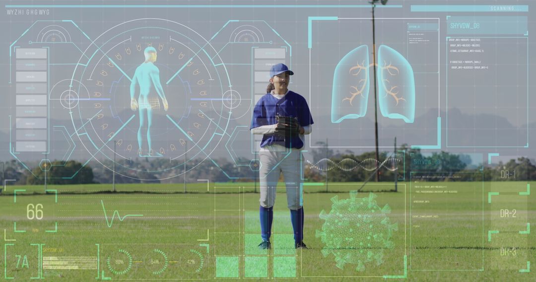 Digital Data Overlay on Female Baseball Player on Field