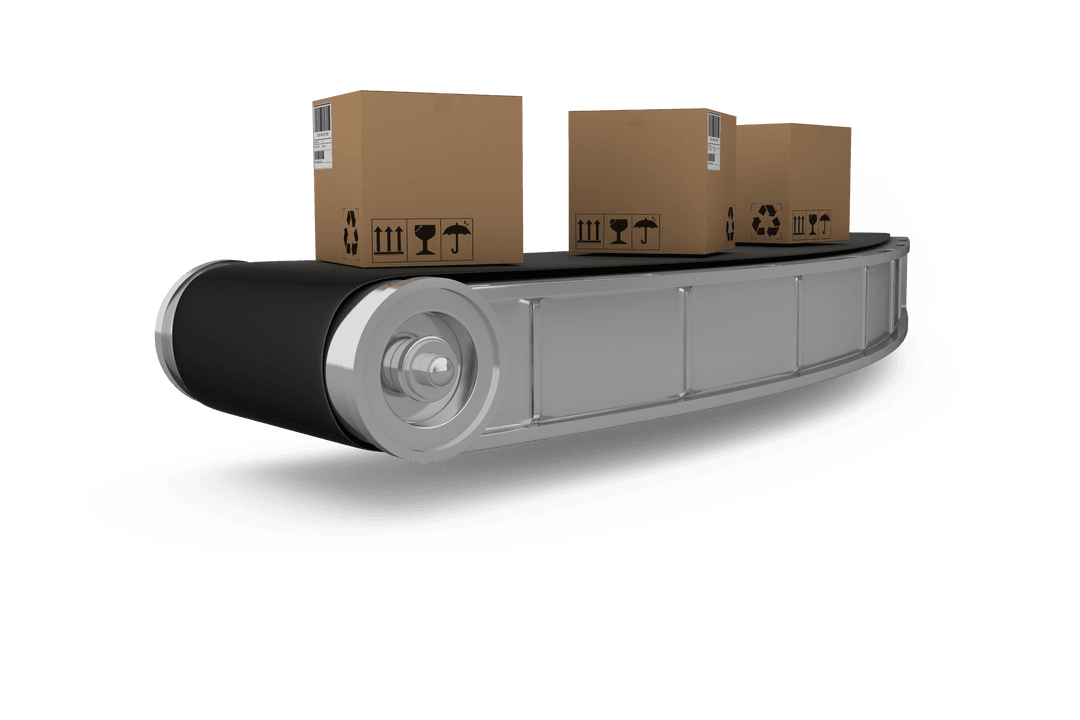 Transparent 3D Conveyor Belt with Brown Cardboard Boxes