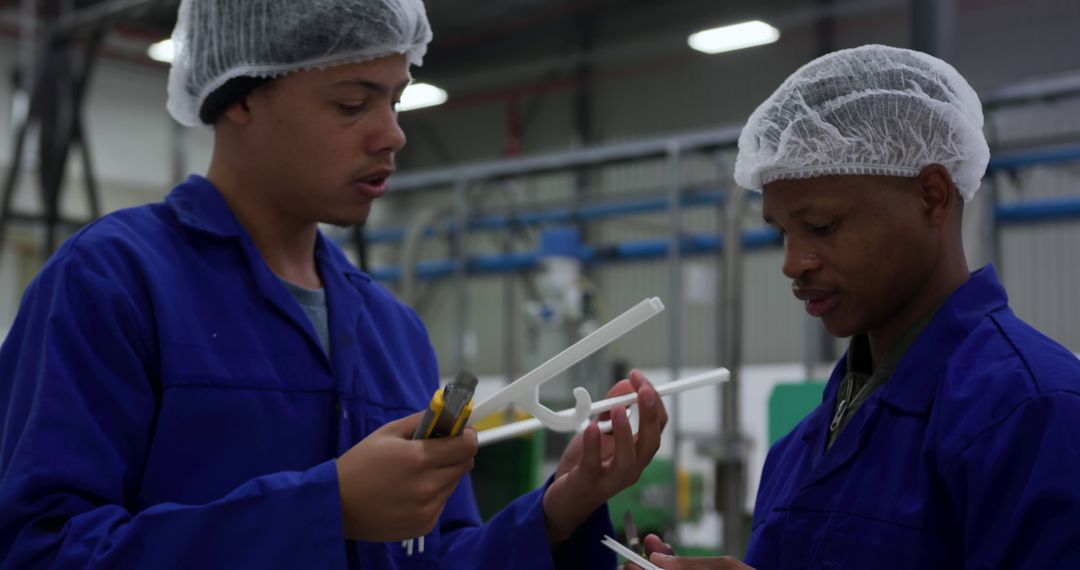 Factory Workers Inspecting Plastic Components on Production Line - Free Images, Stock Photos and Pictures on Pikwizard.com