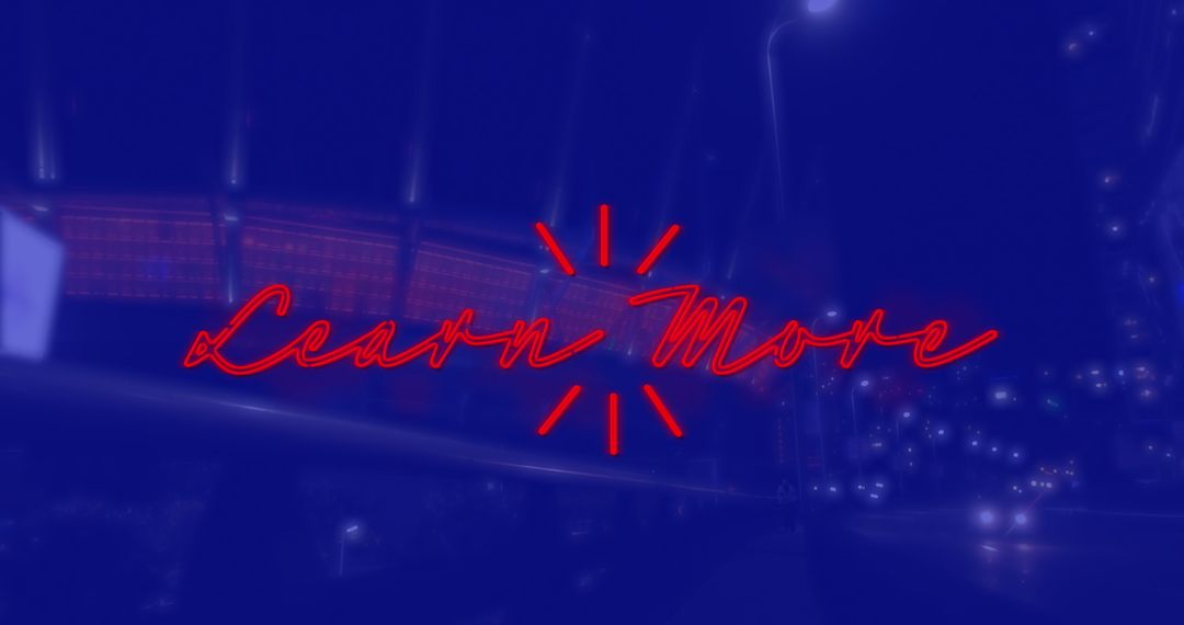 Learn More Text Overlay Cityscape Nightscape and Neon Design
