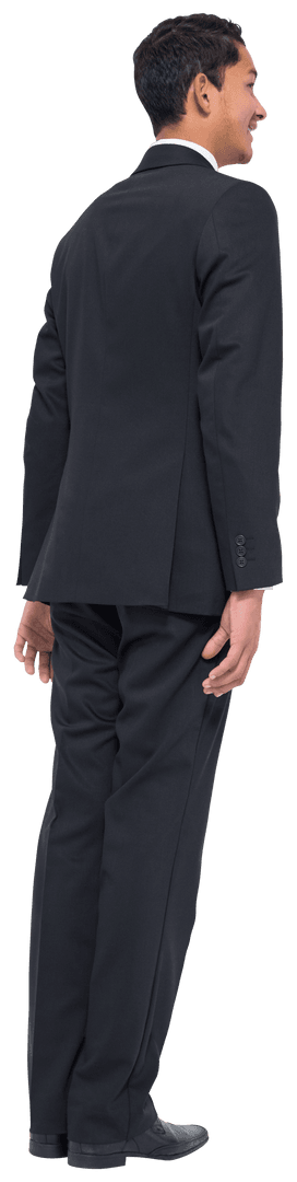 Smiling Businessman Standing Side View Transparent Background