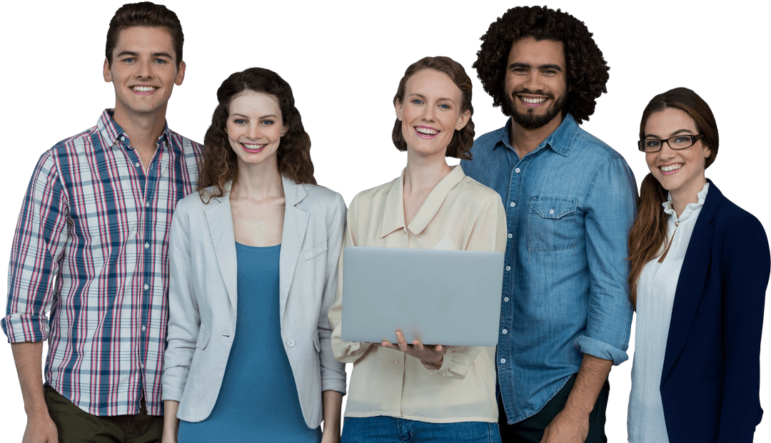 Transparent Group of Diverse Colleagues with Laptop Collaborating