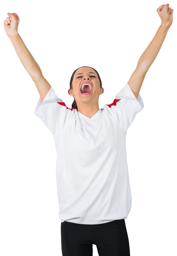 Thrilled Fan Celebrating with Joyful Gesture Transparent Background