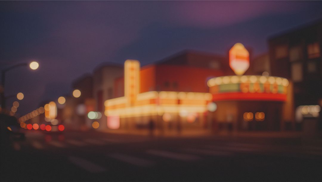 Blurred Neon Cityscape with Glowing Lights at Night
