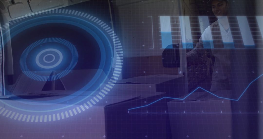 Innovative Laboratory Technician Using Futuristic Holographic Display