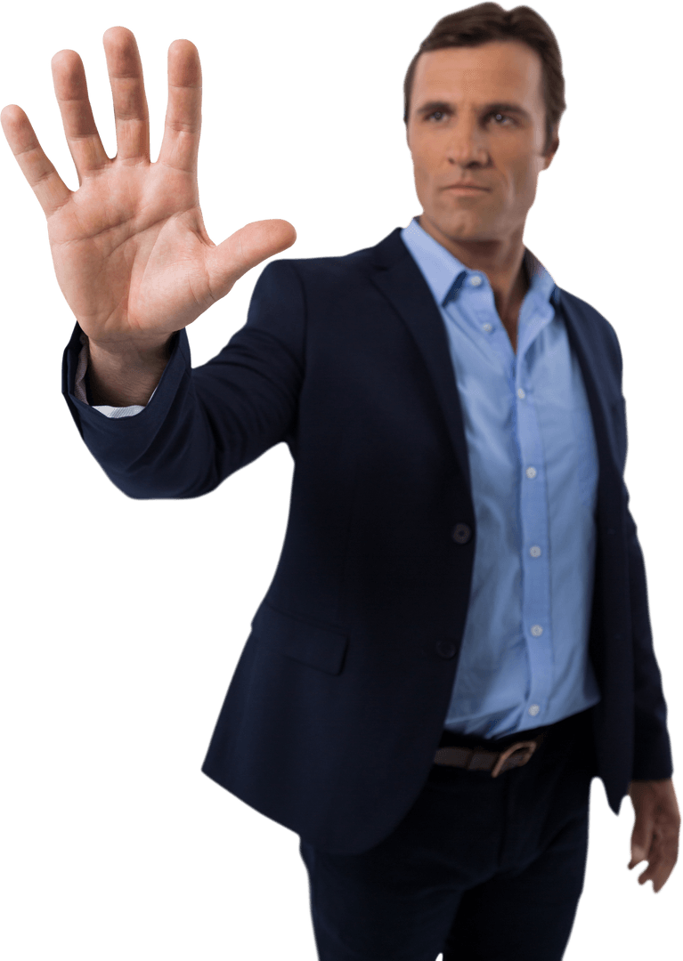 Businessman Interacting with Transparent Screen Interface