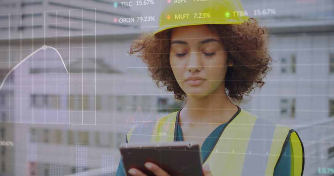 Engineer Analyzing Digital Data on Construction Site