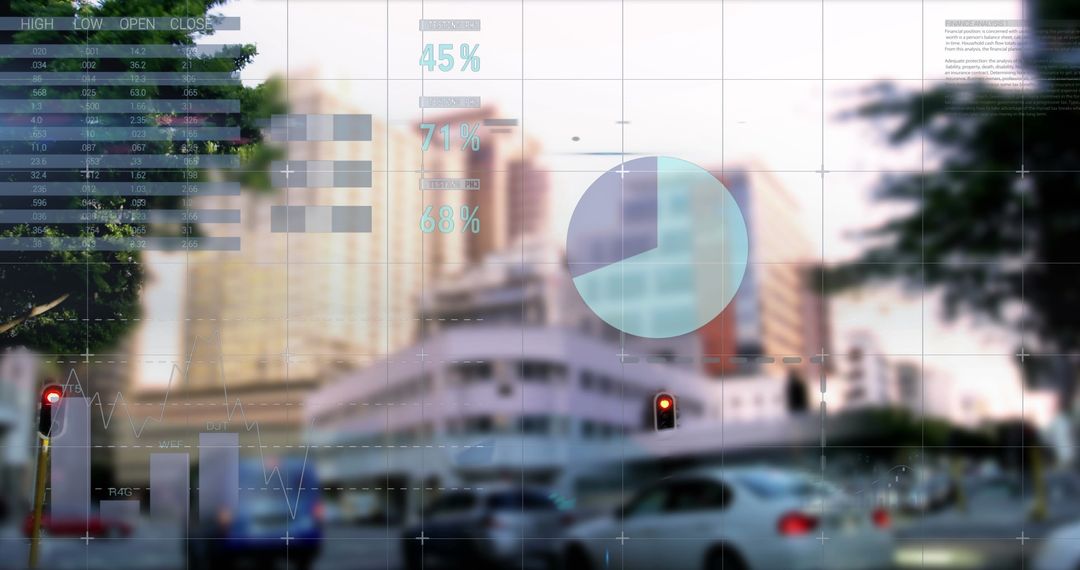 Futuristic Data Overlay on Cityscape Background