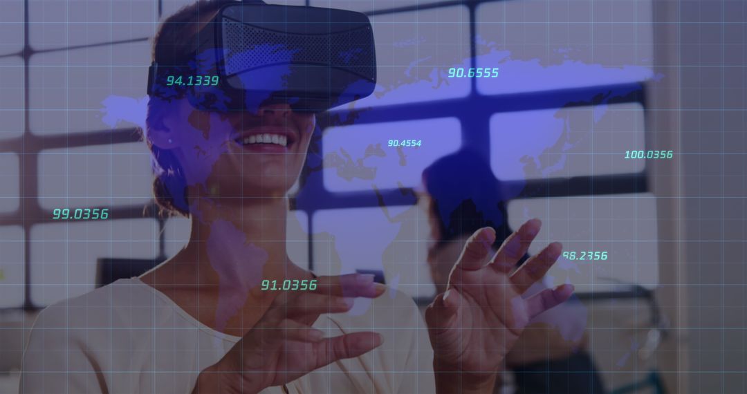 Smiling Woman Using VR for Interactive Data Analysis