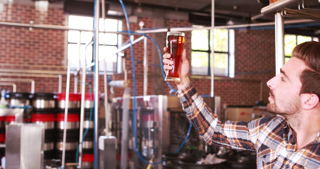 Man Brewing Craft Beer in Brewery, Quality Inspection - Free Images, Stock Photos and Pictures on Pikwizard.com