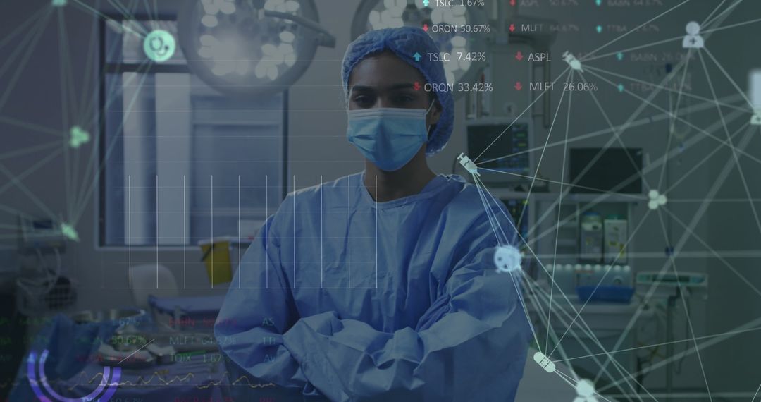 Biracial Female Surgeon with Digital Healthcare Interface