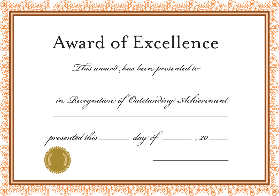 Award of Excellence Certificate Design on Transparent Background