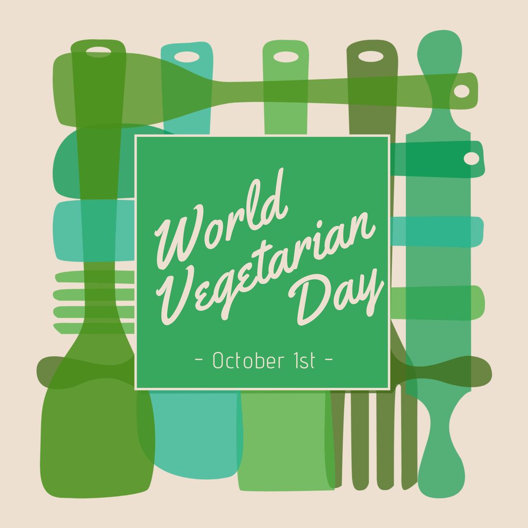 World Vegetarian Day Celebration with Green Kitchen Utensils Design