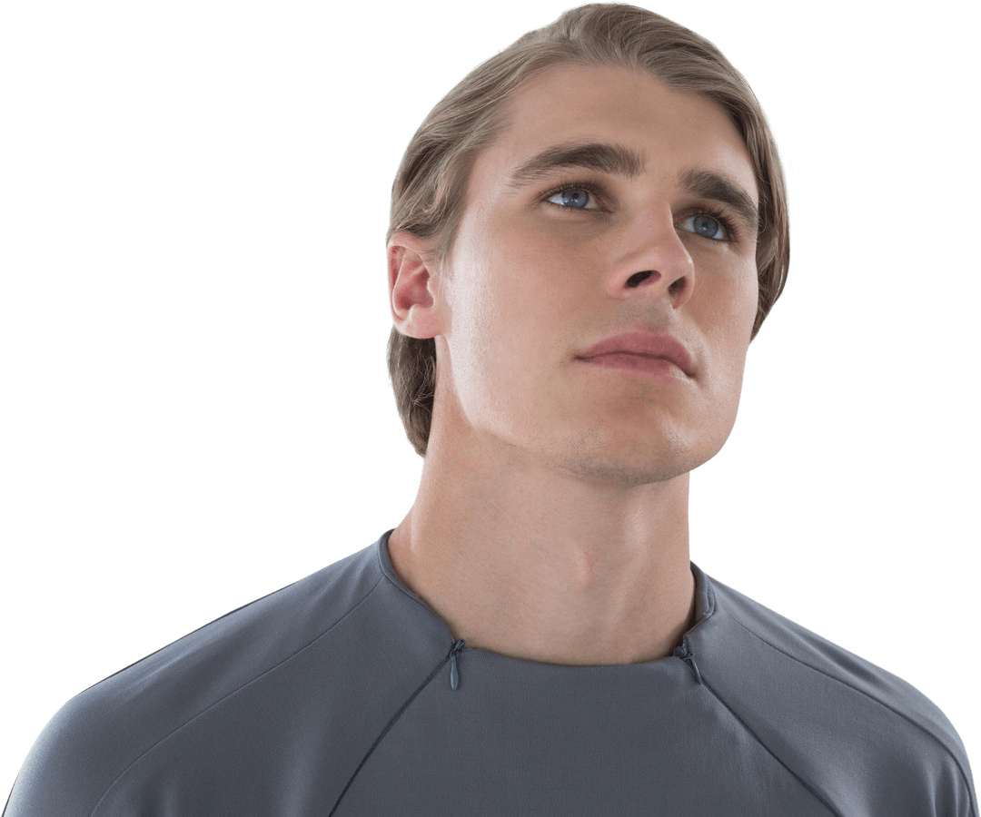 Thoughtful Businessman on Transparent Background with Upward Gaze