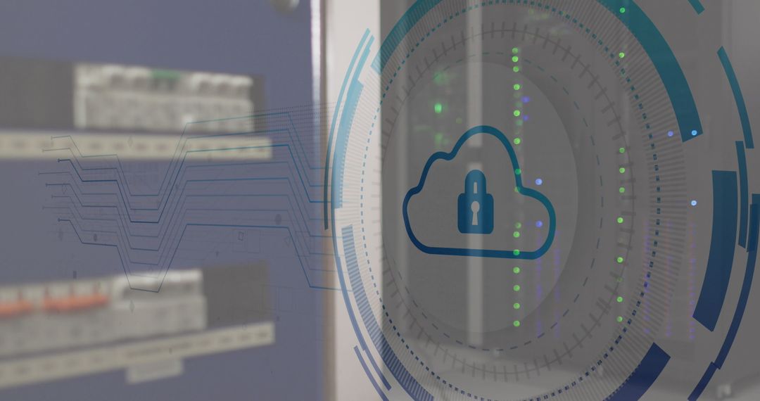 Digital Security Icon Over Server Room Infrastructure