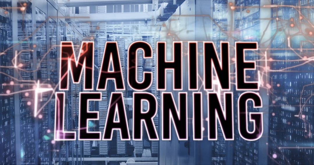 Bold Machine Learning Text Over Pensive Data Center Imagery