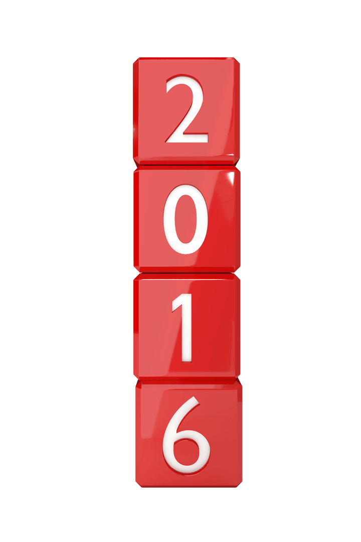 Red Cubes with 2016 Numbers on Transparent Background