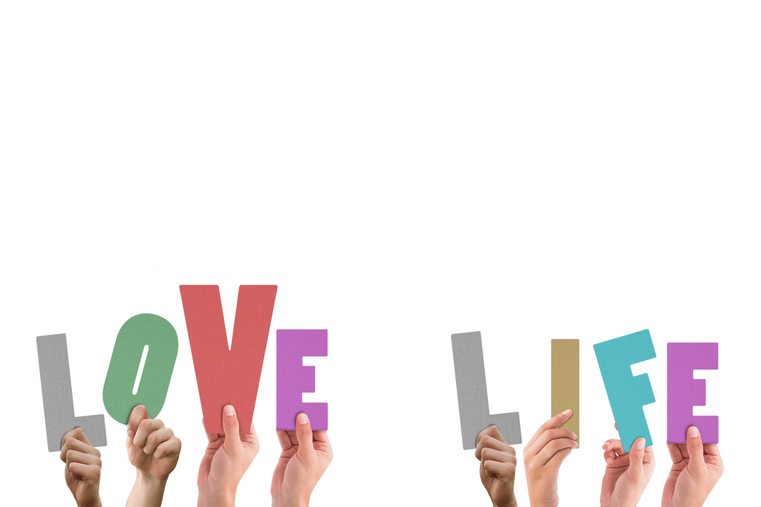 Transparent Hands Holding Colorful Love and Life Letters