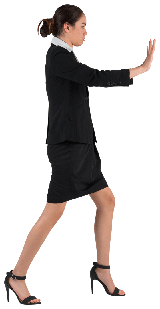 Transparent Businesswoman Walking with Hand Forward