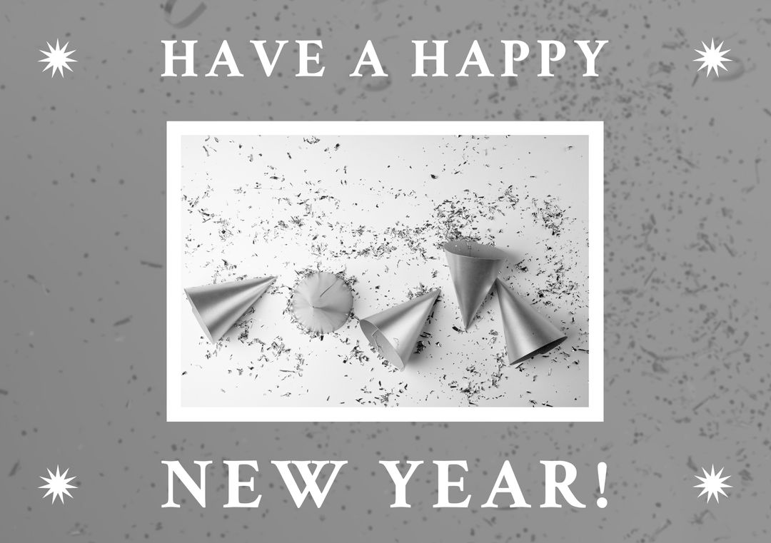 Image of happy new year and party hats on grey background - Download Free Stock Templates Pikwizard.com
