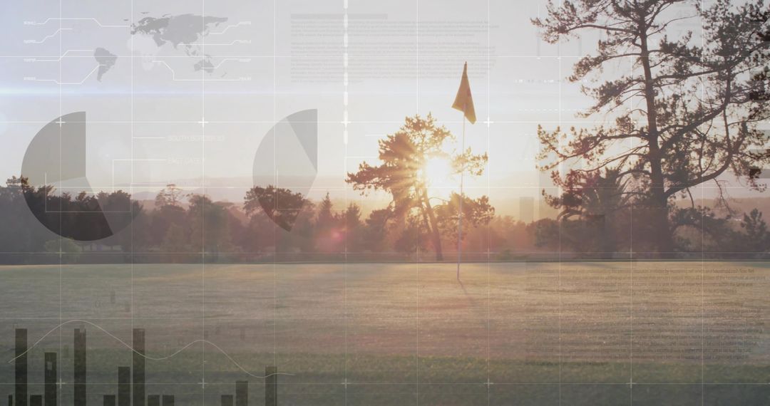 Sunrise Over Golf Course with Data Visualization Elements