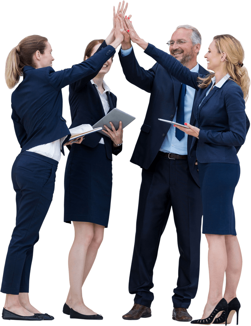 Excited Team of Professionals Sharing a Successful Transparent High Five