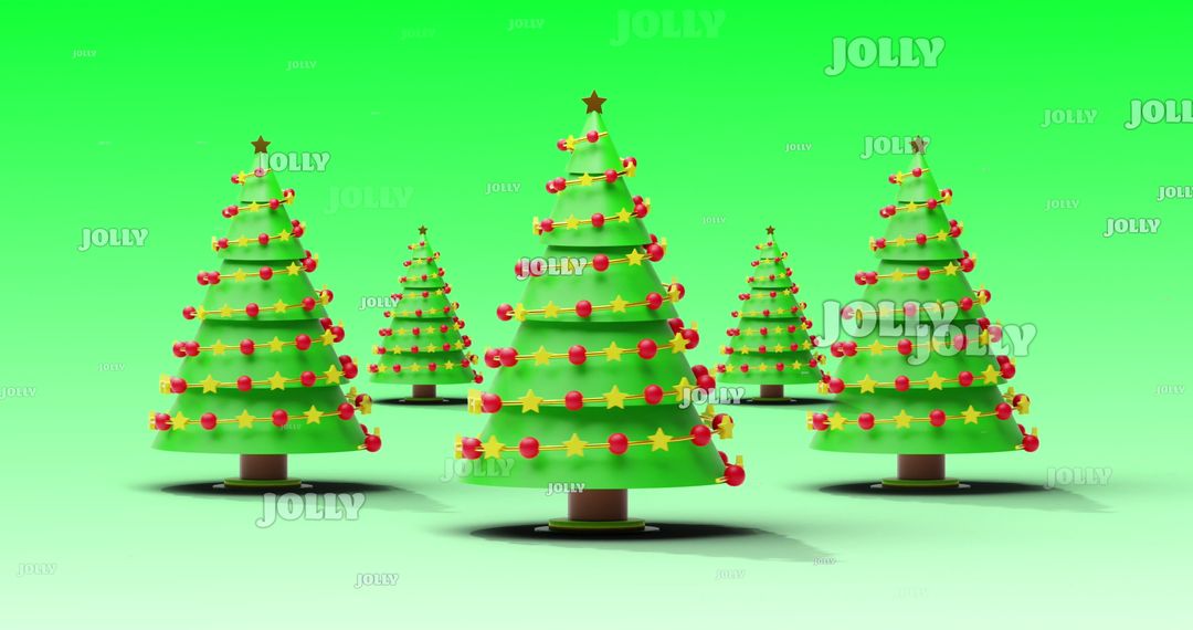 Minimalist Digital Christmas Trees with Ornaments and Stars