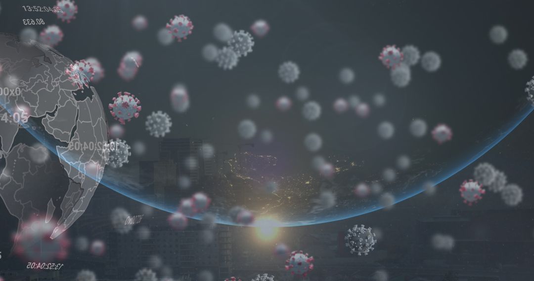 Virus Cells Over Earth Representing Global Pandemic Impact