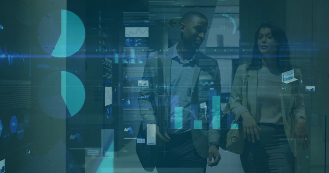 Professionals Analyzing Data Center with Holographic Analytics