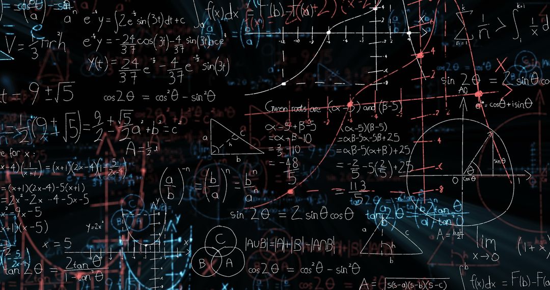 Complex Mathematical Equations Floating on Black Background