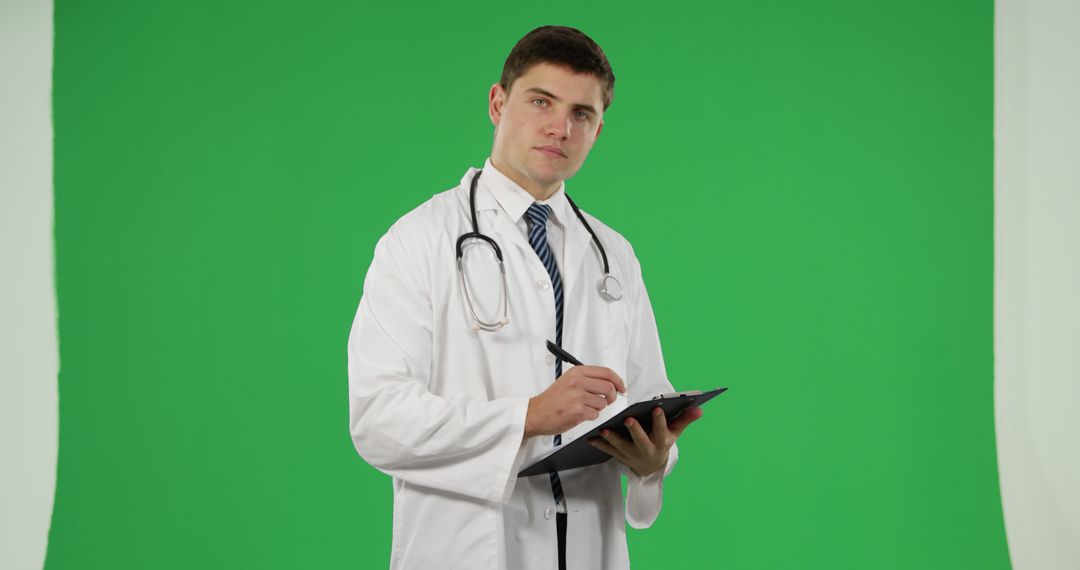 Doctor Writing Notes with Stethoscope on Green Screen Background - Free Images, Stock Photos and Pictures on Pikwizard.com