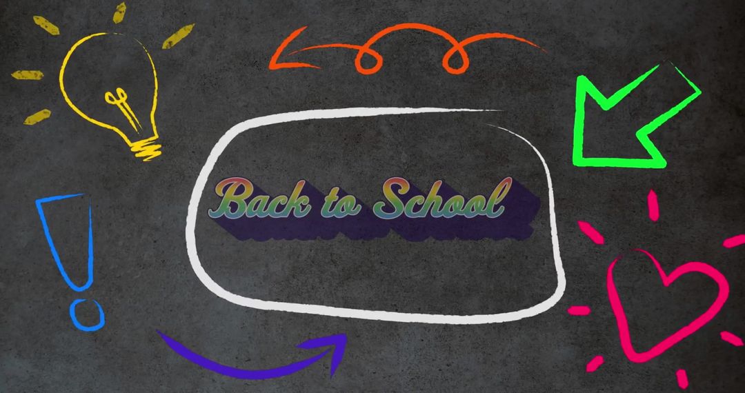 Back to School Text with Colorful Educational Icons on Chalkboard Background