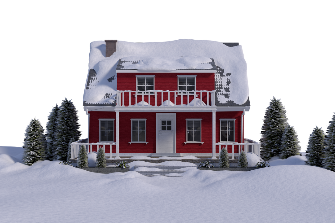 Transparent Red House with Balcony in Snowy Landscape - Download Free Stock Images Pikwizard.com