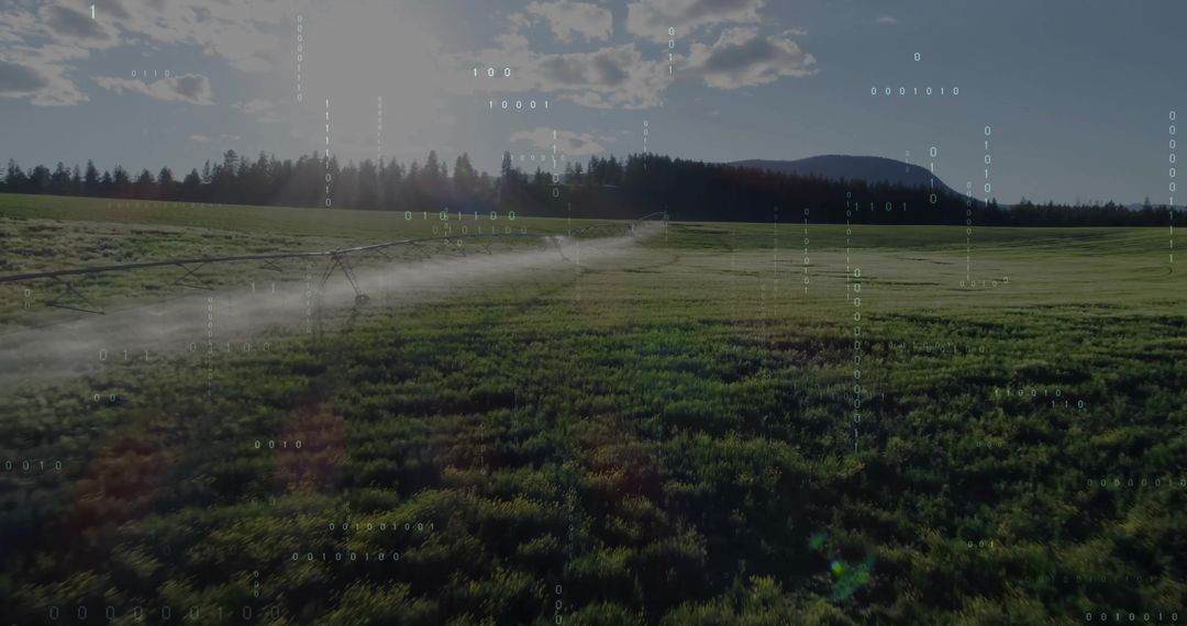 Center pivot irrigation hydrating lush crops in rural farmland