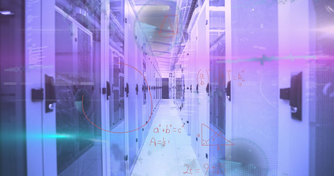 Futuristic Data Center with Holographic Formulas Symbolizing Innovation