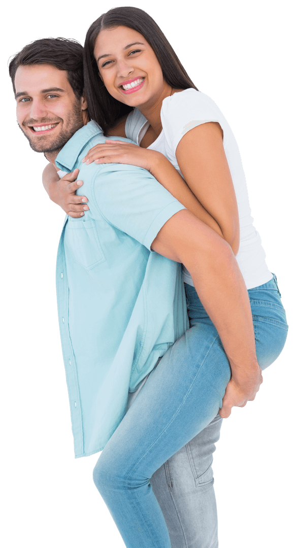 Happy Couple Piggybacking in Transparent Scene