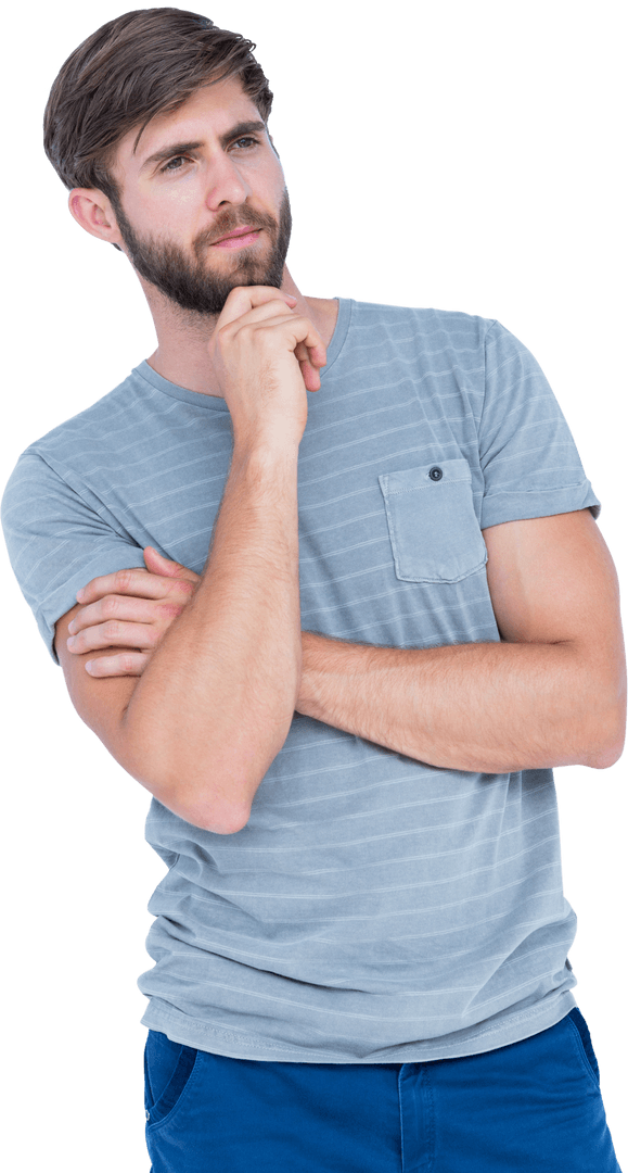 Transparent Background of Thoughtful Young Man with Hand on Chin