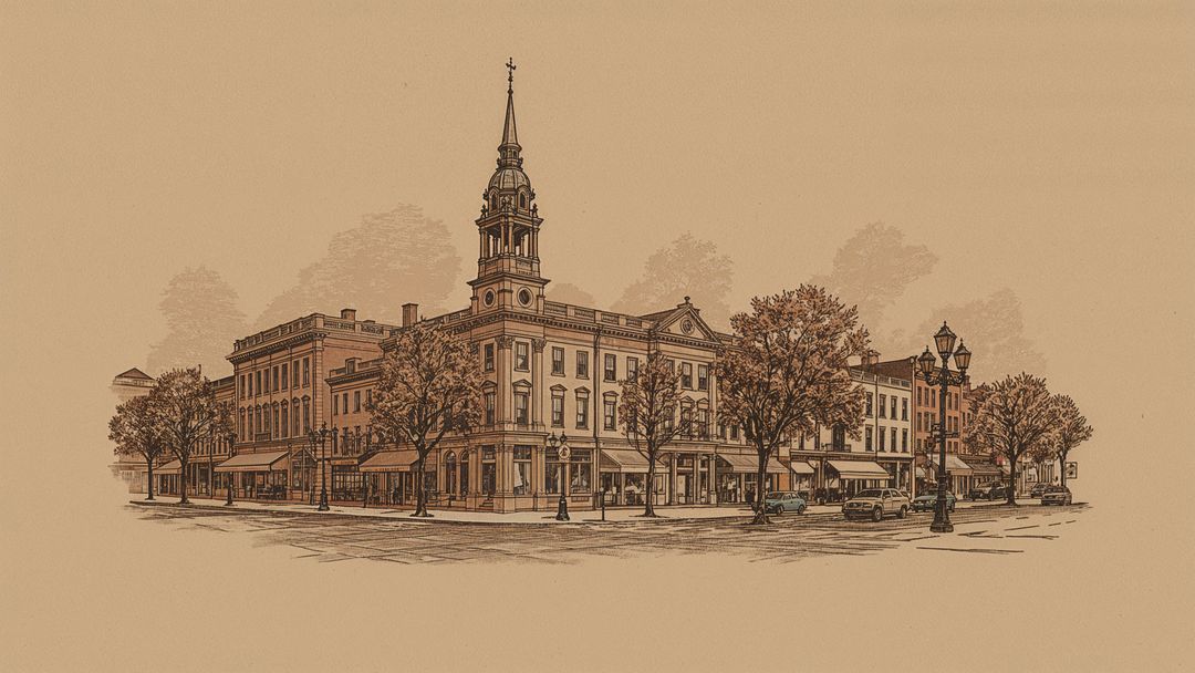 Vintage Main Street Scene with Historic Architecture and Vehicles