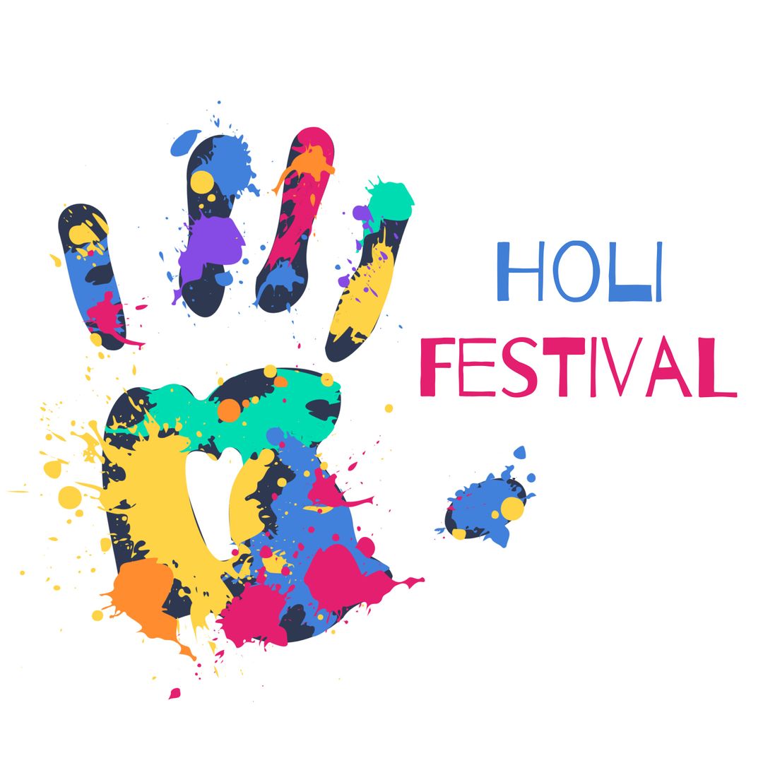 Vibrant Holi Festival Celebration with Colorful Handprint