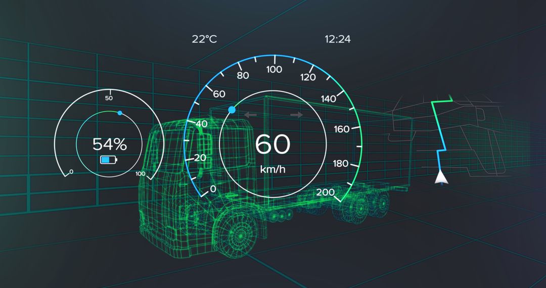 High-Tech Vehicle Speedometer and GPS Interface with 3D Truck Model - Free Images, Stock Photos and Pictures on Pikwizard.com