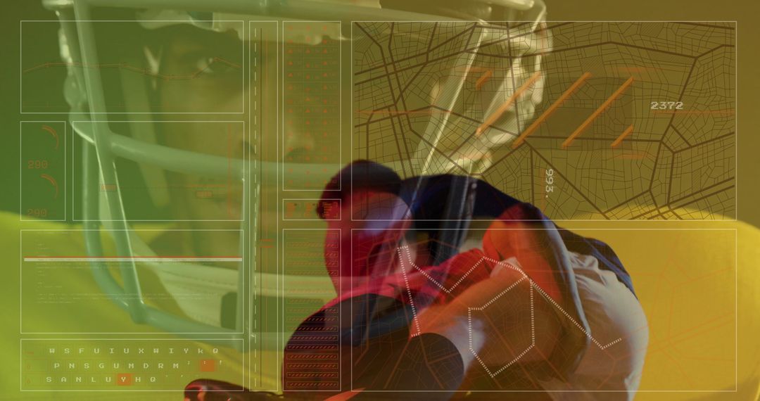 Futuristic Football Player with Helmet and Advanced HUD Elements