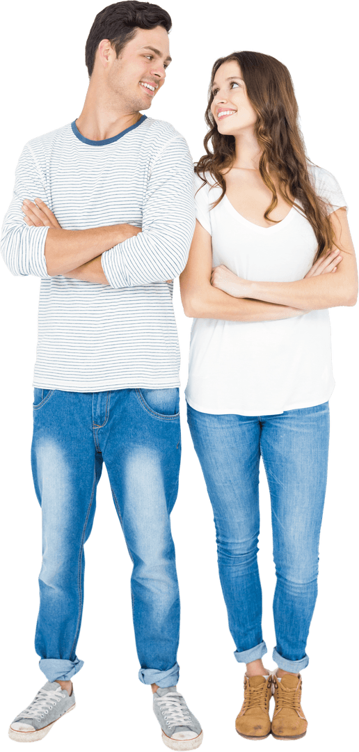 Transparent Smiling Couple Crossing Arms Together