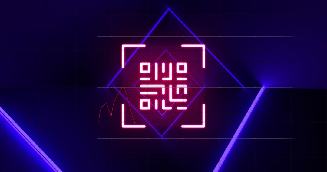 Digital Neon QR Code on Futuristic Blue Background