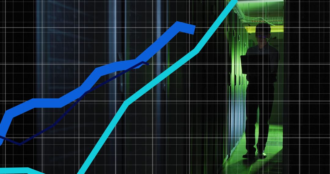 Engineer Analyzing Data in Futuristic Server Room